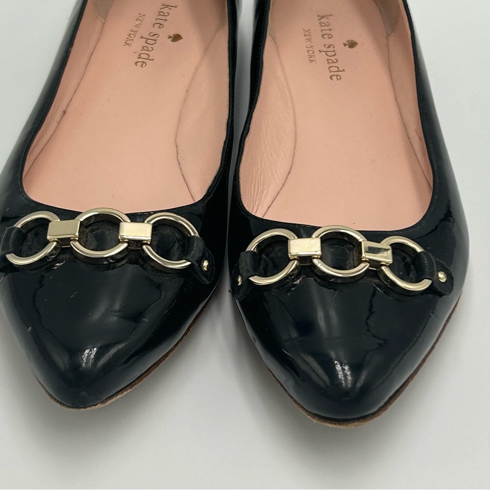 Kate Spade Black Patent Leather Ballet Shoes Sz 6.5 Gold Women’s - Picture 4 of 10